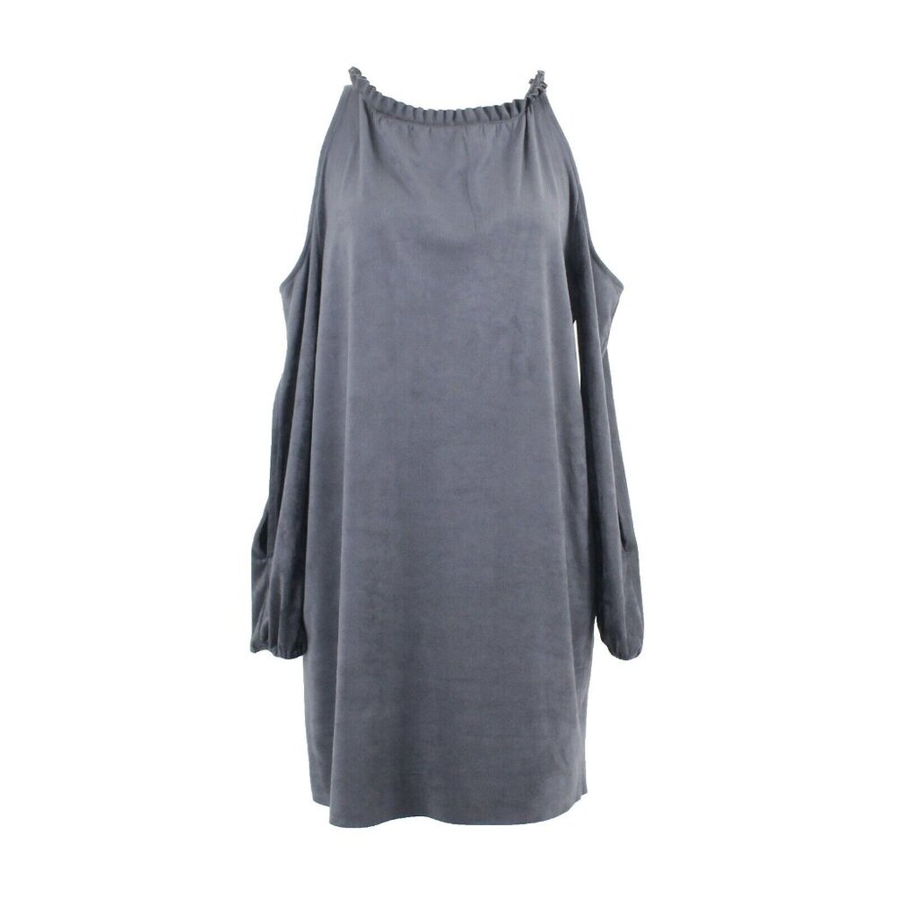 Kensie Sz M Gray Peachskin Cold Shoulder & Arm Tie Neck Poly Blend Dress